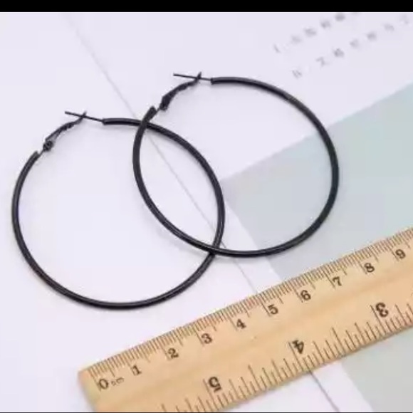 NEW Black 2.5 inches Hoop Earrings - Picture 3 of 3